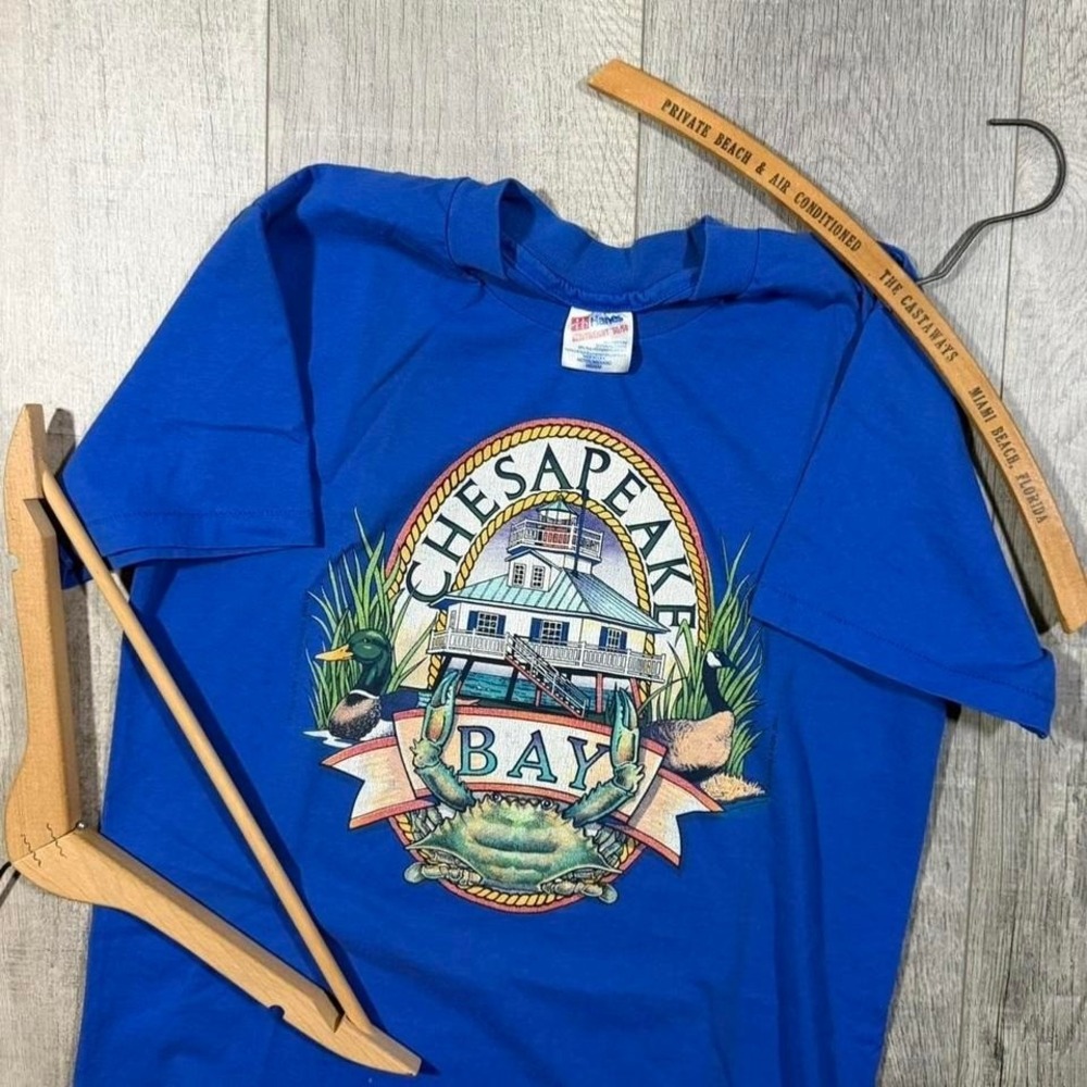 Vintage 90s single stitch chesapeake bay blue Hanes graphic t shirt